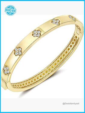 Moissanite Four Leaf Clover Bracelet 14K Gold Plating Stackable Lucky Charm